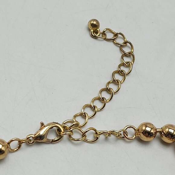 Gold Tone Beaded Chain Necklace With Purple Glass Enamel Pendant Charms - Picture 4 of 5